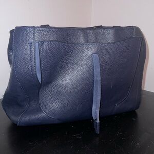 Dimoni Navy Blue Leather Tote Bag